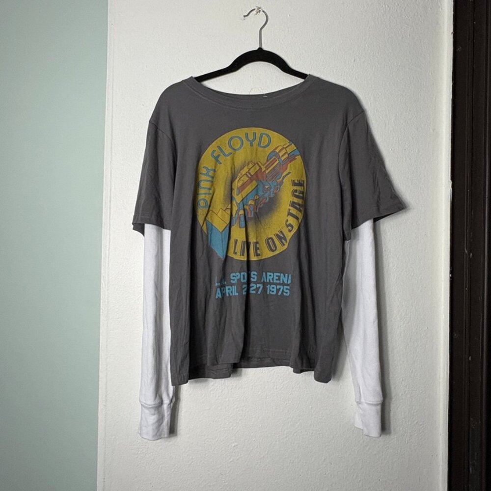 Pink Floyd Long Sleeve Layered Band T-Shirt 1XL Gray Thermal Concert Graphic Tee